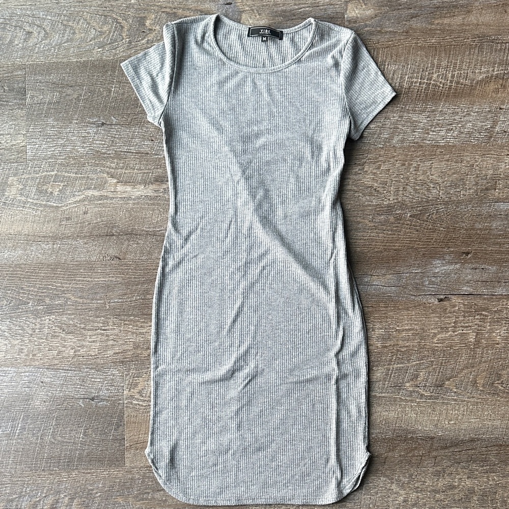 Vibe Light Gray Ribbed Mini Dress - Picture 1 of 2